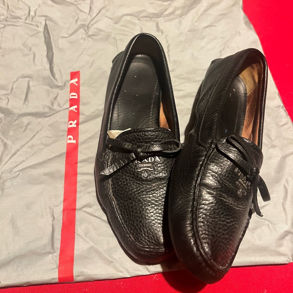 Prada Black Textured Leather Women's Loafers